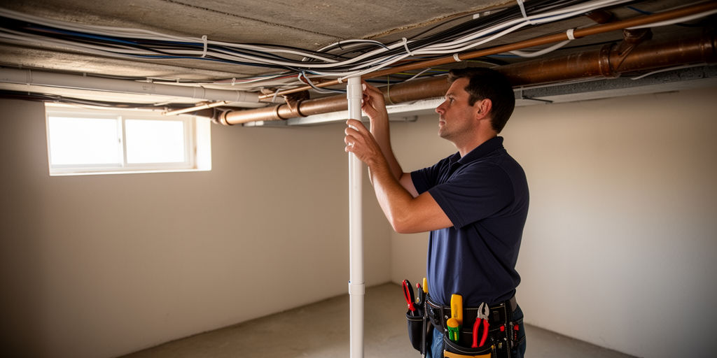 Прокладка проводки над трубами в подвале