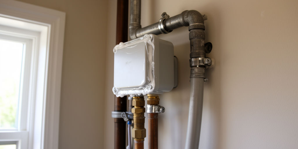 Защищённый распределительный короб рядом с водяными магистралями